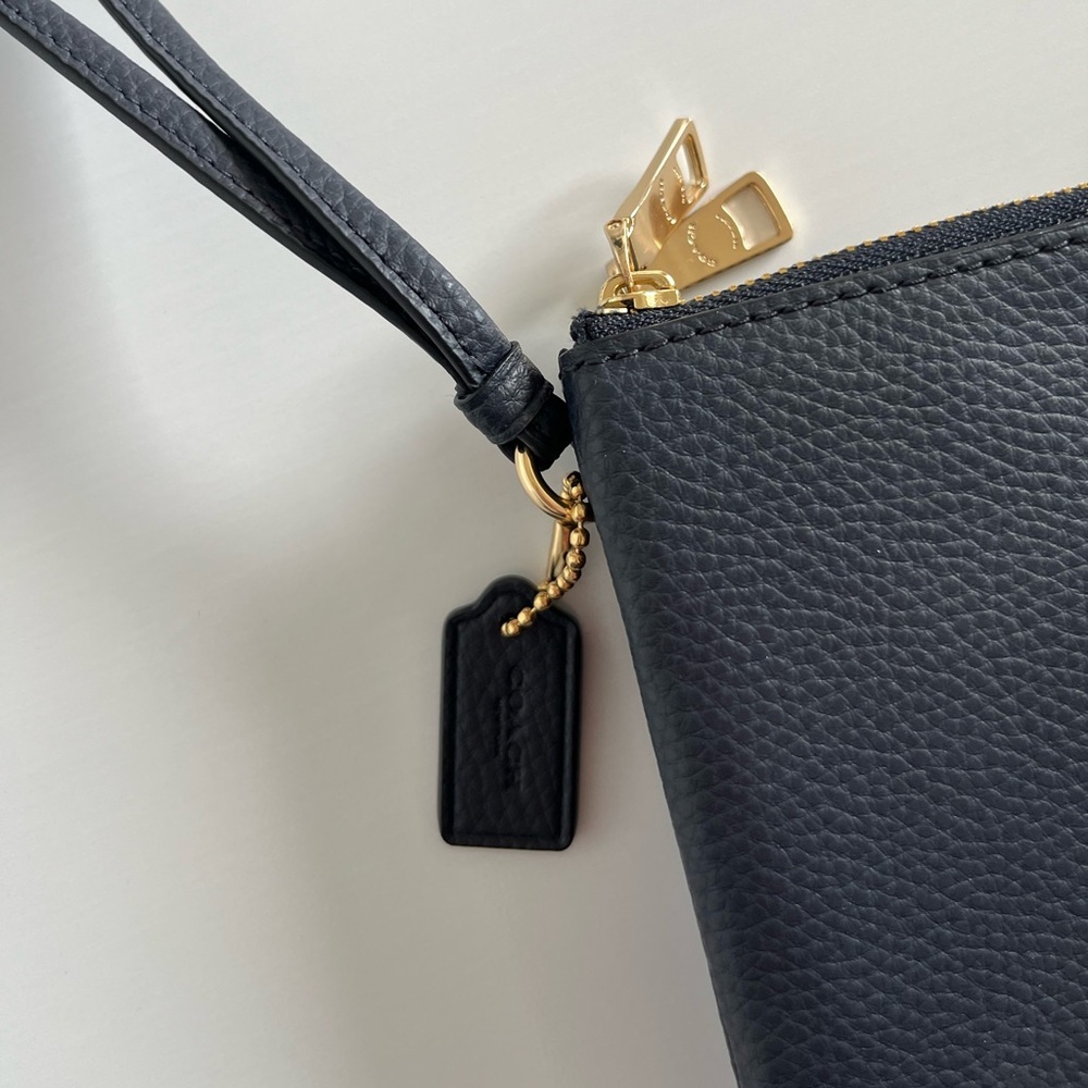 Coach Navy blue Leather double zipper Wristlet with Gold Accents - Picture 3 of 9